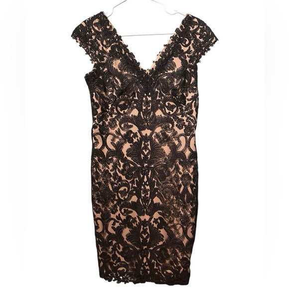 Tadashi Shoji CORDED EMBROIDERY ON TULLE CAP SLEEVE DRESS size 4 - Picture 1 of 13